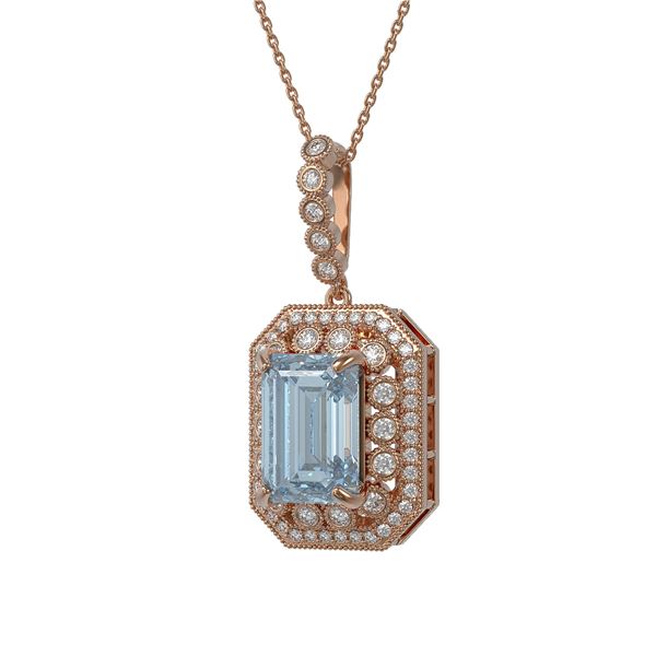 12.5 ctw Sky Topaz & Diamond Victorian Necklace 14K Rose Gold - REF-199R3K