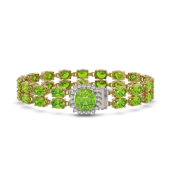 17.4 ctw Peridot & Diamond Bracelet 14K Yellow Gold - REF-245N5F