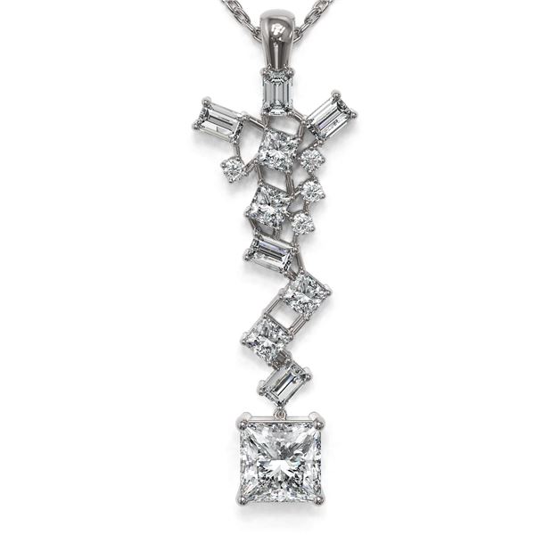 2.2 ctw Princess Cut Diamond Designer Necklace 18K White Gold - REF-429K5Y