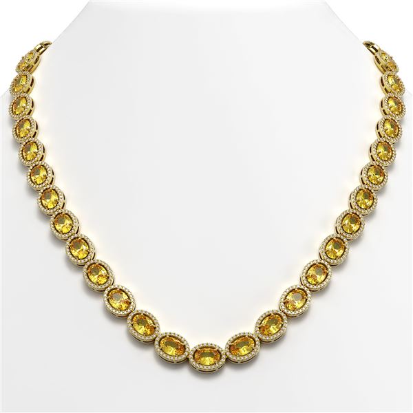 46.39 ctw Fancy Citrine & Diamond Micro Pave Halo Necklace 10k Yellow Gold - REF-663X6A