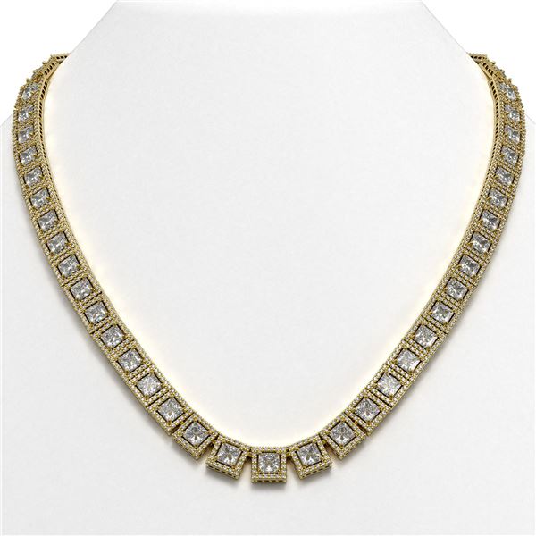 41.80 ctw Princess Cut Diamond Micro Pave Necklace 18K Yellow Gold - REF-5789H3R