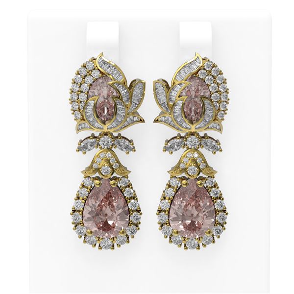 12.13 ctw Morganite & Diamond Earrings 18K Yellow Gold - REF-647W3H