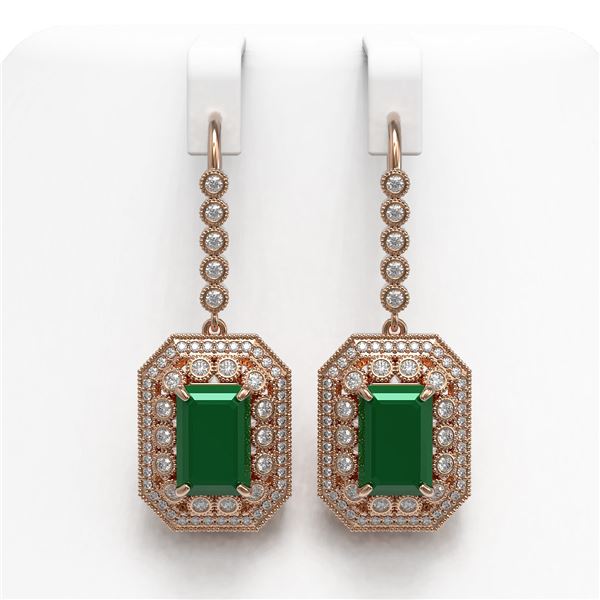 14.16 ctw Certified Emerald & Diamond Victorian Earrings 14K Rose Gold - REF-345K5Y