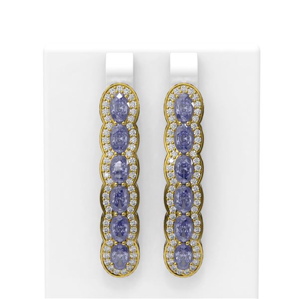 9.25 ctw Tanzanite & Diamond Earrings 18K Yellow Gold - REF-248F4M