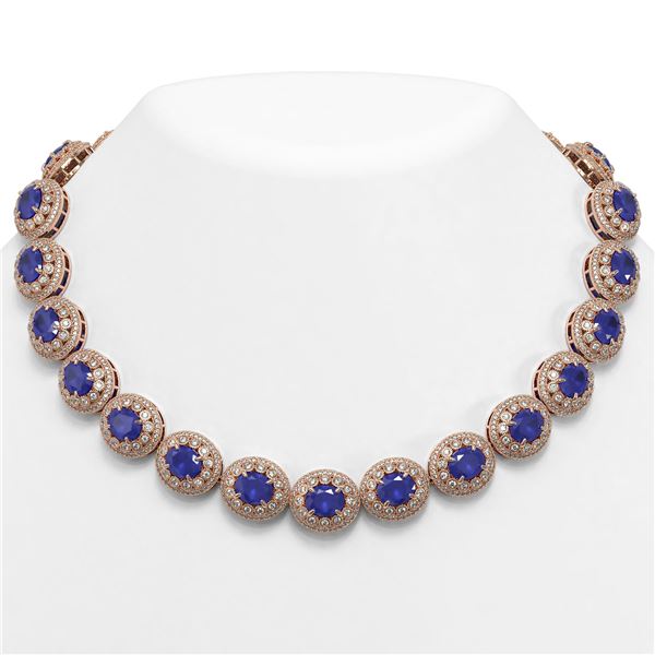 111.75 ctw Sapphire & Diamond Victorian Necklace 14K Rose Gold - REF-2935R8K