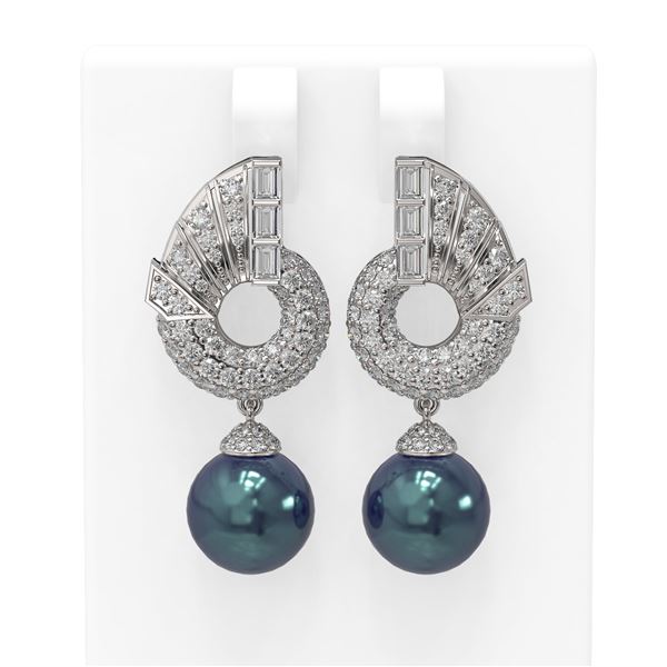 4.21 ctw Diamond & Pearl Earrings 18K White Gold - REF-378W2H