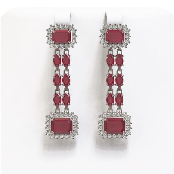 11.98 ctw Ruby & Diamond Earrings 14K White Gold - REF-214G8W