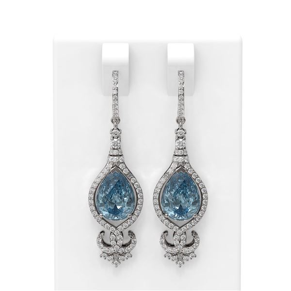 6.24 ctw Blue Topaz & Diamond Earrings 18K White Gold - REF-178R2K