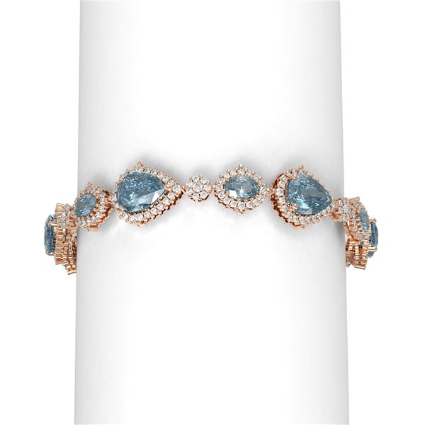 25.74 ctw Blue Topaz & Diamond Bracelet 18K Rose Gold - REF-516A4N