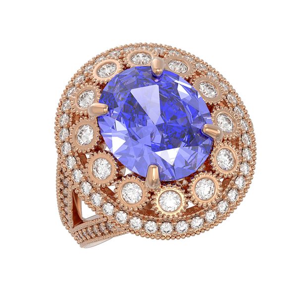 6.96 ctw Certified Tanzanite & Diamond Victorian Ring 14K Rose Gold - REF-302H4R