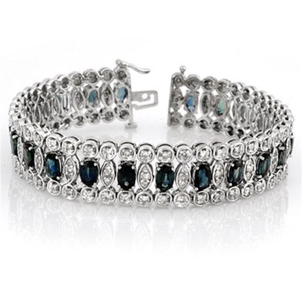18.50 ctw Blue Sapphire & Diamond Bracelet 18k White Gold - REF-581F8M