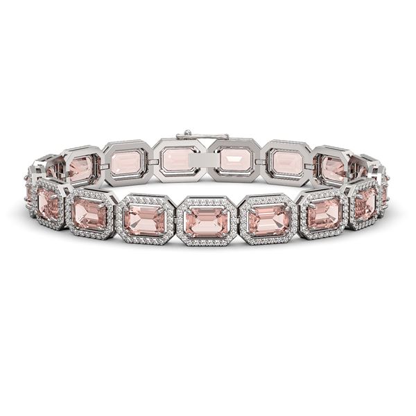 22.81 ctw Morganite & Diamond Micro Pave Halo Bracelet 10k White Gold - REF-569R6K