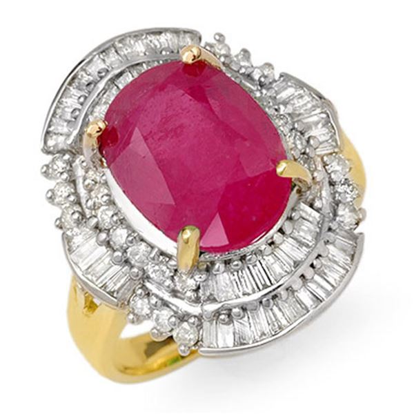 5.75 ctw Ruby & Diamond Ring 14k Yellow Gold - REF-118A8N