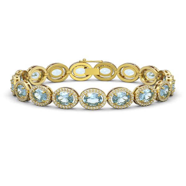 18.38 ctw Aquamarine & Diamond Micro Pave Halo Bracelet 10k Yellow Gold - REF-320A9N