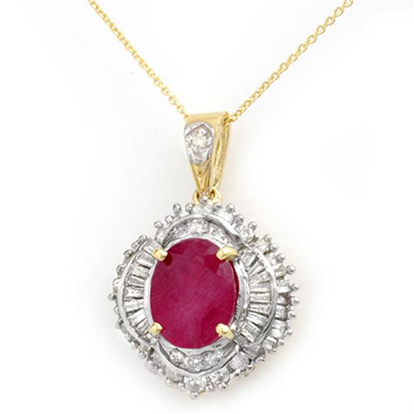 6.26 ctw Ruby & Diamond Pendant 14k Yellow Gold - REF-180F2M