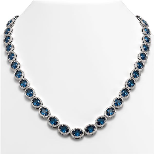 55.41 ctw London Topaz & Diamond Micro Pave Halo Necklace 10k White Gold - REF-663R6K