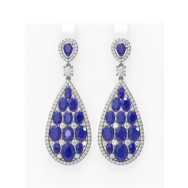 27.47 ctw Sapphire & Diamond Earrings 18K White Gold - REF-700G2W