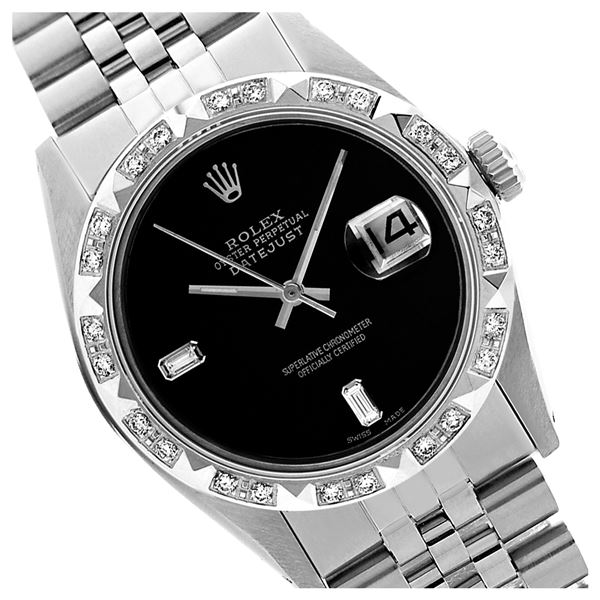 Rolex Men's Stainless Steel, QuickSet, Diam Dial with Pyrimid Diam Bezel  - REF-521W5H