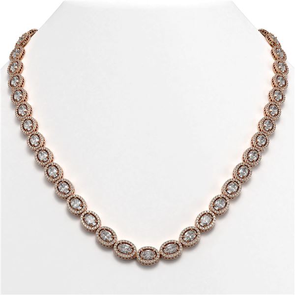 34.96 ctw Oval Cut Diamond Micro Pave Necklace 18K Rose Gold - REF-4831X4A