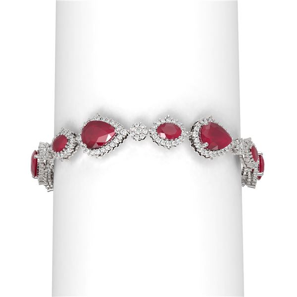 33.90 ctw Ruby & Diamond Bracelet 18K White Gold - REF-637R3K