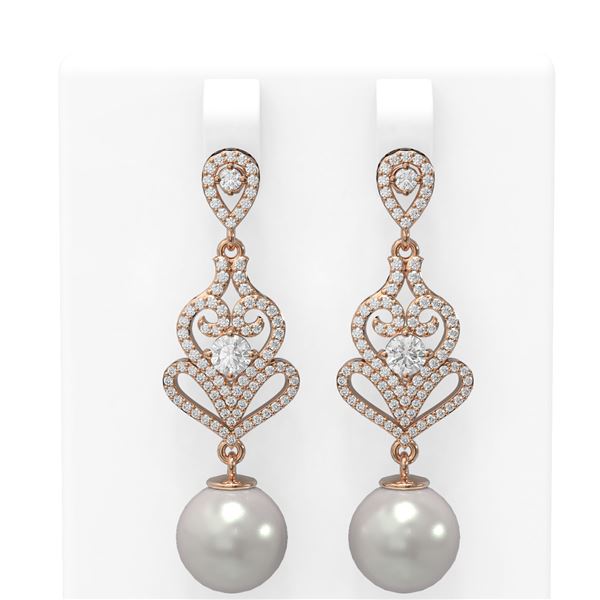 1.91 ctw Diamond & Pearl Earrings 18K Rose Gold - REF-230N2F
