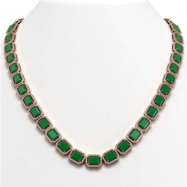 58.59 ctw Emerald & Diamond Micro Pave Halo Necklace 10k Rose Gold - REF-824N4F