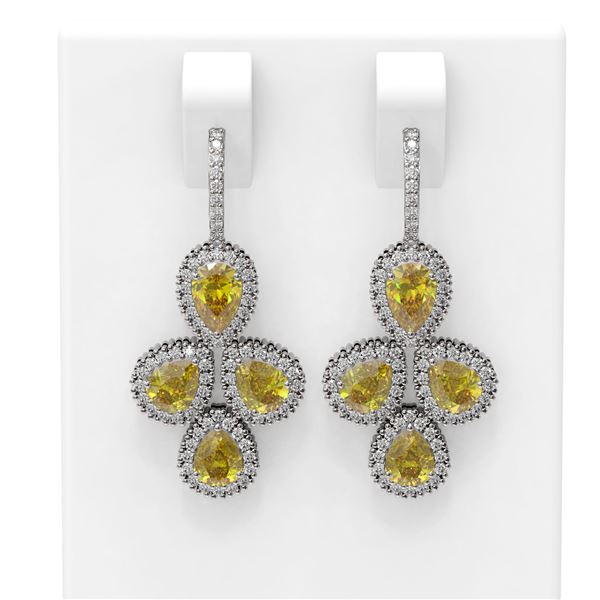 12.76 ctw Canary Citrine & Diamond Earrings 18K White Gold - REF-304Y5X