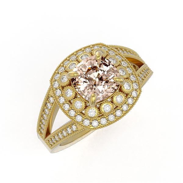 2.29 ctw Certified Morganite & Diamond Victorian Ring 14K Yellow Gold - REF-107K3Y