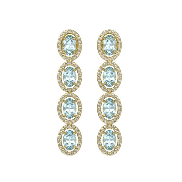 4.68 ctw Aquamarine & Diamond Micro Pave Halo Earrings 10k Yellow Gold - REF-143R6K