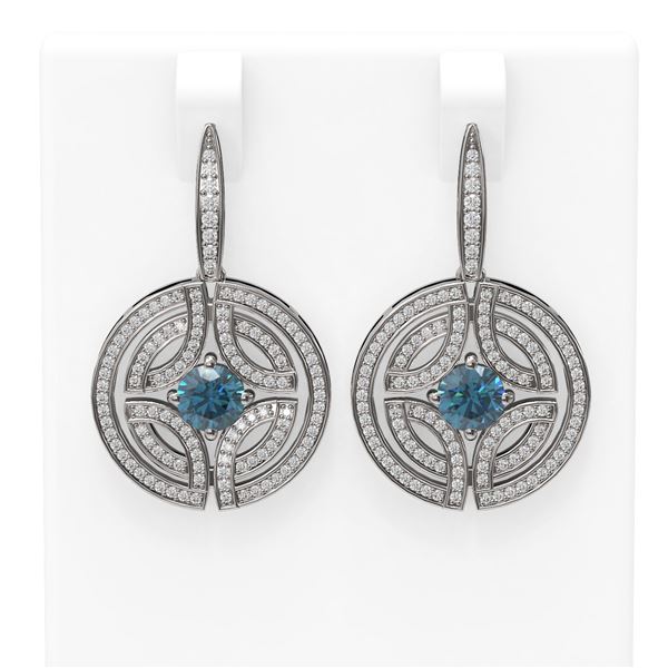 3.36 ctw Intense Blue Diamond Earrings 18K White Gold - REF-368F8M