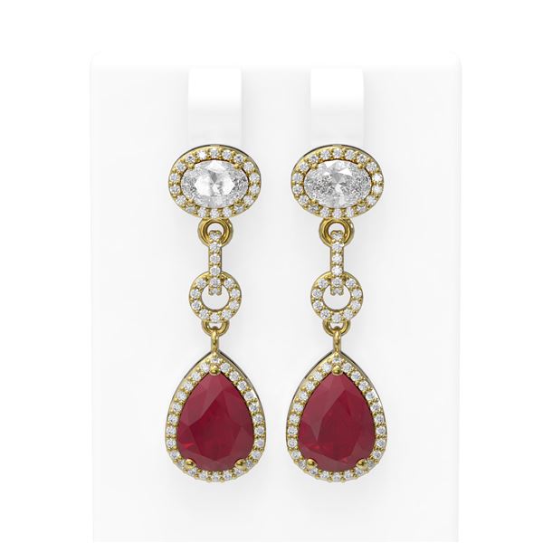 8.82 ctw Ruby & Diamond Earrings 18K Yellow Gold - REF-281Y3X