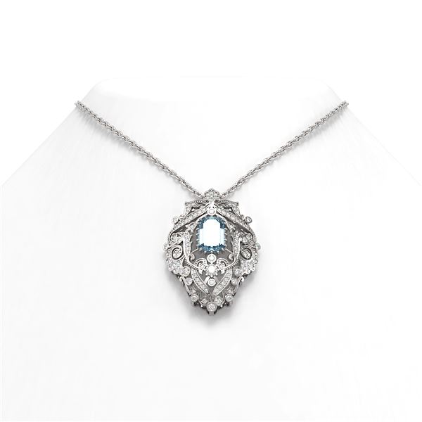5.99 ctw Aquamarine & Diamond Necklace 18K White Gold - REF-280G2W