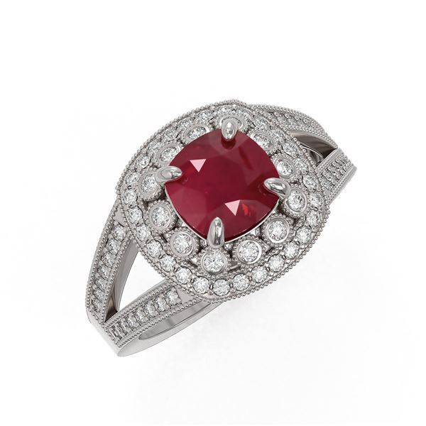 2.69 ctw Certified Ruby & Diamond Victorian Ring 14K White Gold - REF-103W3H