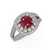 Image 1 : 2.69 ctw Certified Ruby & Diamond Victorian Ring 14K White Gold - REF-103W3H