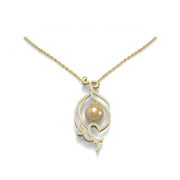 0.83 ctw Diamond & Pearl Necklace 18K Yellow Gold - REF-135W5H