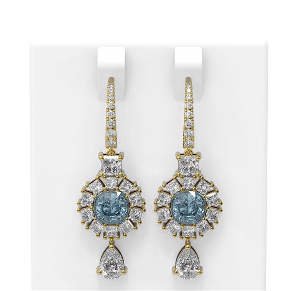 8.71 ctw Aquamarine & Diamond Earrings 18K Yellow Gold - REF-890A9N