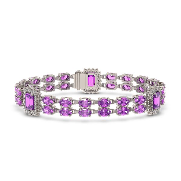 14.81 ctw Amethyst & Diamond Bracelet 14K White Gold - REF-232H2R