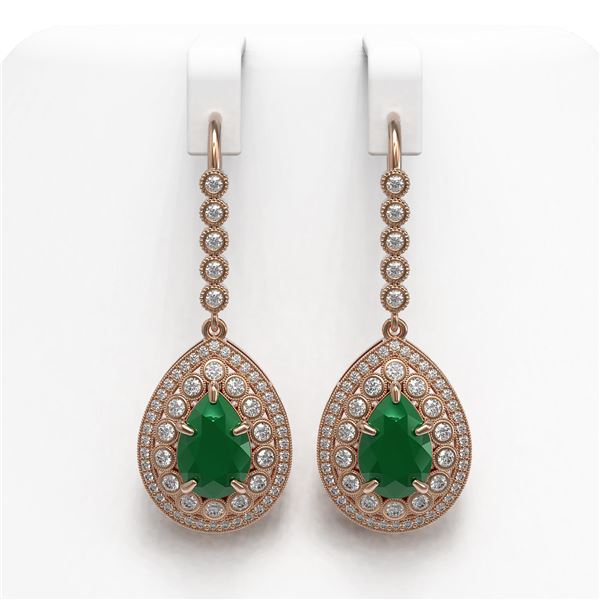10.15 ctw Certified Emerald & Diamond Victorian Earrings 14K Rose Gold - REF-327M3G