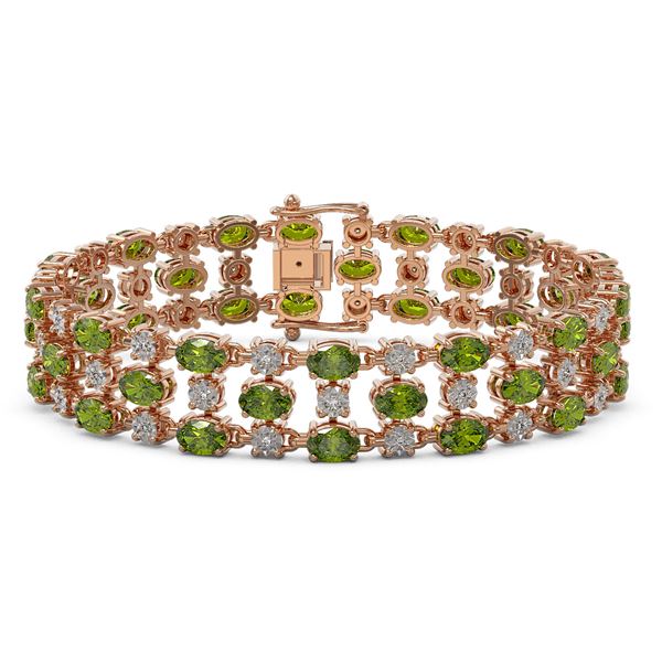 15.64 ctw Tourmaline & Diamond Row Bracelet 10K Rose Gold - REF-245R5K
