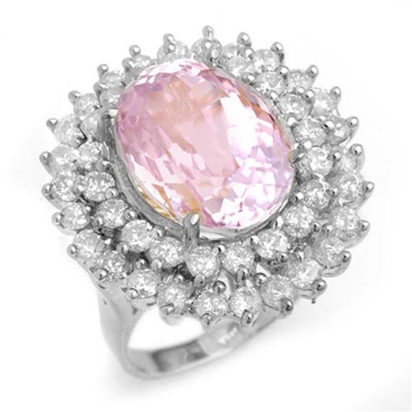 12.08 ctw Kunzite & Diamond Ring 18k White Gold - REF-290F9M