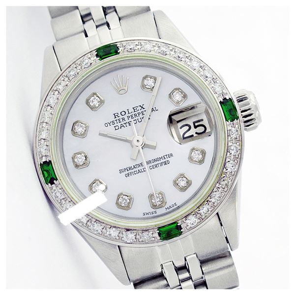 Rolex Men's Stainless Steel, QuickSet, Diam Dial & Diam/Emerald Bezel - REF-521H4W