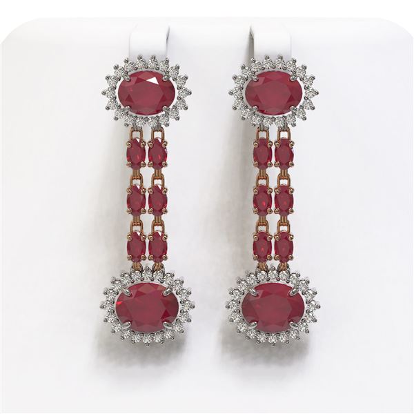 13.28 ctw Ruby & Diamond Earrings 14K Rose Gold - REF-236K4Y