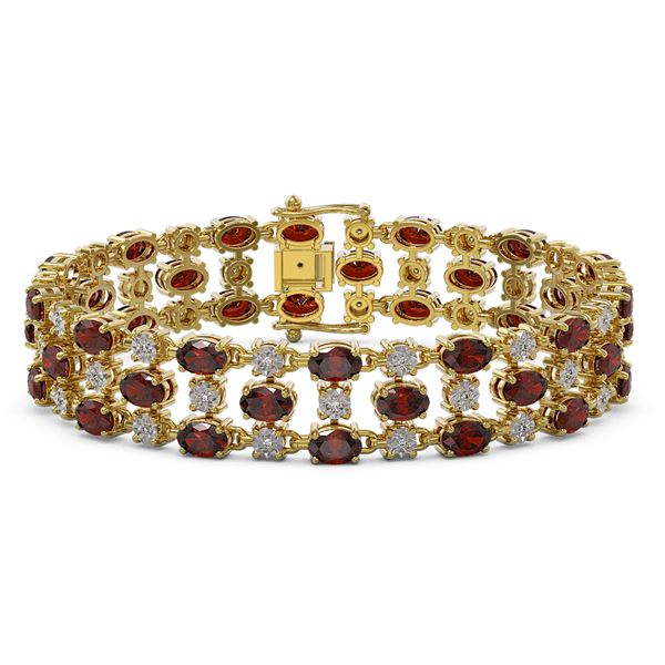 24.68 ctw Garnet & Diamond Bracelet 10K Yellow Gold - REF-227X3A