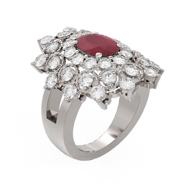 6.12 ctw Ruby & Diamond Ring 18K White Gold - REF-283Y3X