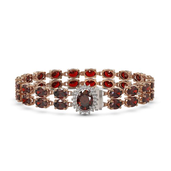 28.52 ctw Garnet & Diamond Bracelet 14K Rose Gold - REF-218K2Y