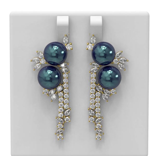 6.17 ctw Diamond & Pearl Earrings 18K Yellow Gold - REF-626F9M