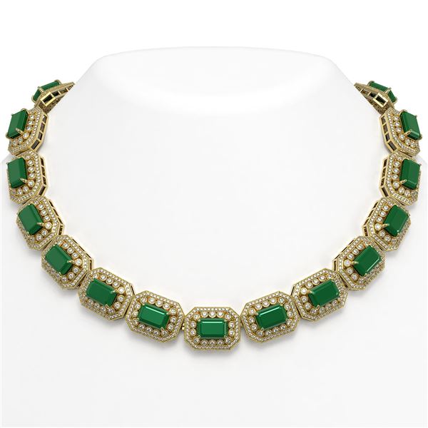 137.65 ctw Emerald & Diamond Victorian Necklace 14K Yellow Gold - REF-3181M8G