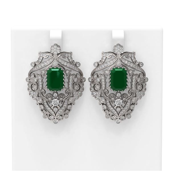 15.07 ctw Emerald & Diamond Earrings 18K White Gold - REF-521G8W
