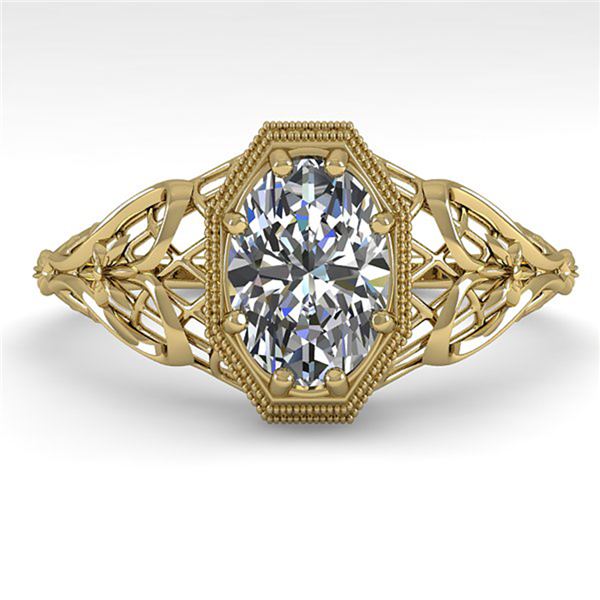 1.0 ctw VS/SI Oval Diamond Engagment Ring Art Deco 18k Yellow Gold - REF-299H4R