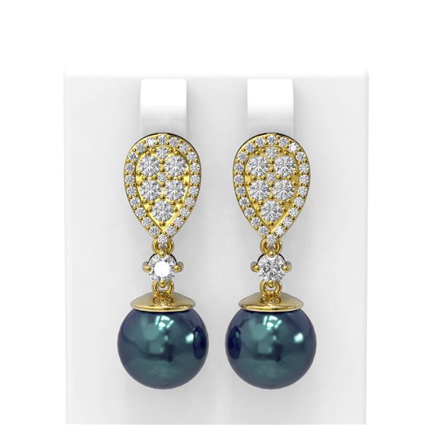2.03 ctw Diamond & Pearl Earrings 18K Yellow Gold - REF-219X5A